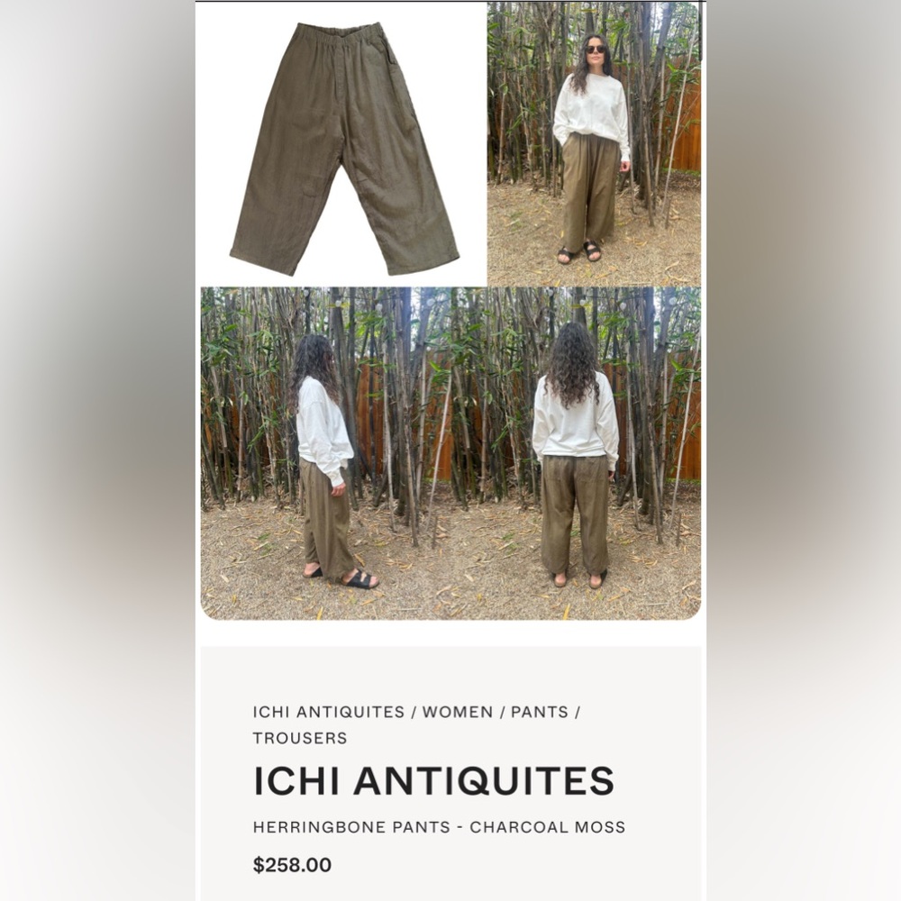 ICHI ANTIQUITES cotton linen olive pants